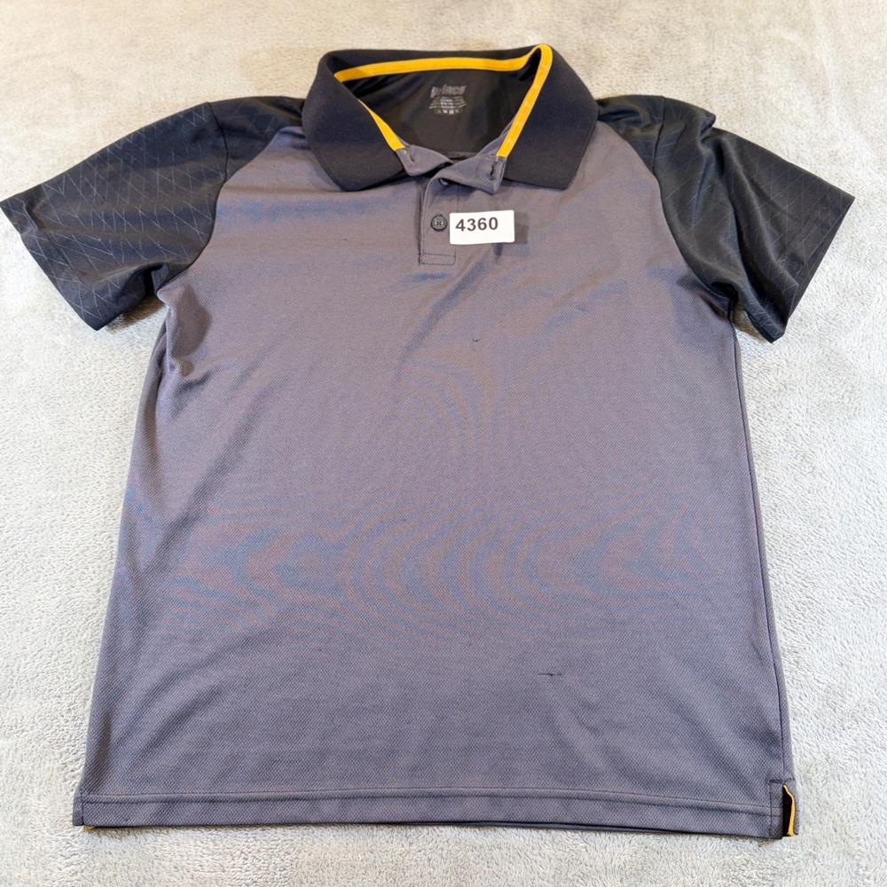 Prince Polo Shirt Mens Medium Grey Black Short Sleeve Athletic Tennis SPOKS7106